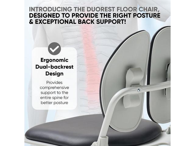 Made in Korea Dual-Backrests Ergonomic Floor Chair With Back Support - Meditation, Gaming, Reading Chair for Adults, Foldable (Black Leather)