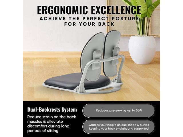 Made in Korea Dual-Backrests Ergonomic Floor Chair With Back Support - Meditation, Gaming, Reading Chair for Adults, Foldable (Black Leather)