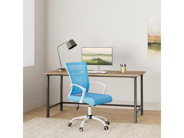 Zuna Mid-Back Office Task Chair - Ergonomic Back Supporting Mesh Back Desk Chair (White/Blue)
