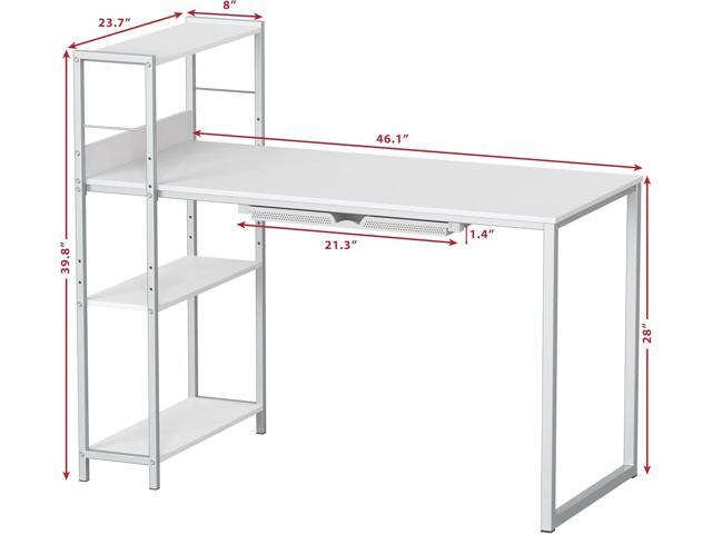 SHW 46-Inch Computer Desk with Adjustable Side Shelf and Drawer, 24' Deep, White