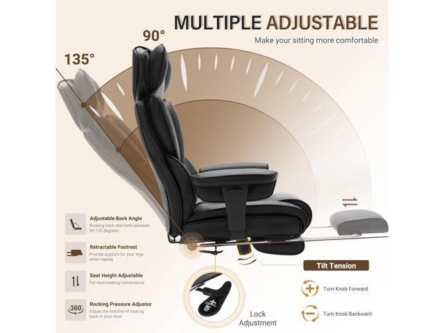 Executive Office Chair with Foot Rest and Waist Lumber Support, Ergonomic Gaming Chair with Adjustable Height Headrest, High-Back Leather Reclining...