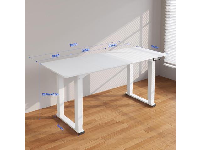 FLEXISPOT E6Q 4 Legs Standing Desk 78 x 32 Inch Adjustable Height Desk with Splice Board Home Office Sit Stand Up Desk, White Top + White Frame