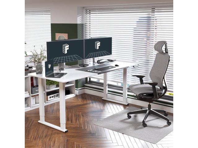 FLEXISPOT E6Q 4 Legs Standing Desk 78 x 32 Inch Adjustable Height Desk with Splice Board Home Office Sit Stand Up Desk, White Top + White Frame