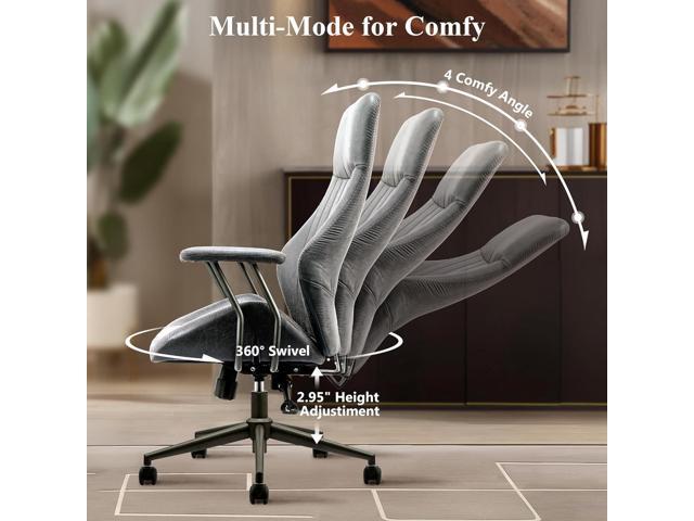 Mid Century Modren Office Chair - Fuax Leather Suede Brown Executive Chairs Ergonomic Mid Back with Lumbar Support, Swivel Computer Desk Task Chair...