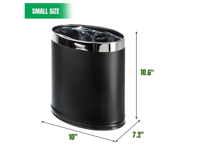'Invisi-Overlap' Metal Trash Can, Open Top Small Office Wastebasket, Oval Shape (Black)