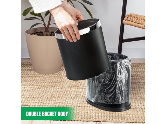 'Invisi-Overlap' Metal Trash Can, Open Top Small Office Wastebasket, Oval Shape (Black)