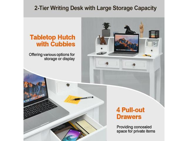 DMAITH Small Writing Desk with Hutch, 32 Inch Home Office Desk with Drawers, Study Table Computer Desk for Student, Vanity Makeup Dressing Table...