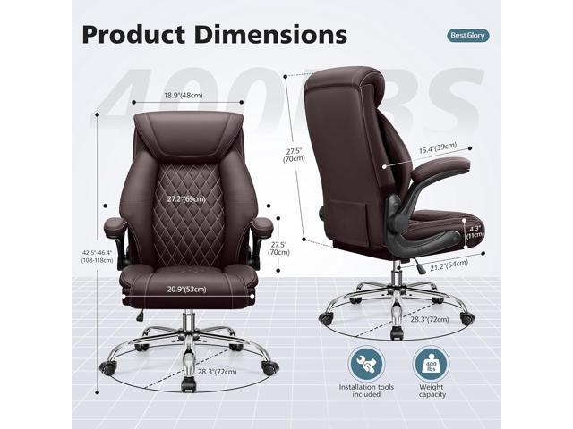 Office Chair, Ergonomic High Back Home Office Desk Chair, Big and Tall Breathable Leather Office Chair with Lumbar Support Flip-Up Armrests,...