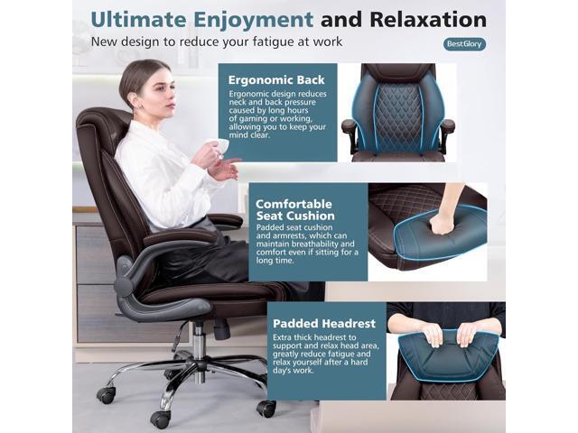 Office Chair, Ergonomic High Back Home Office Desk Chair, Big and Tall Breathable Leather Office Chair with Lumbar Support Flip-Up Armrests,...