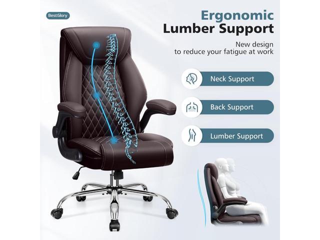 Office Chair, Ergonomic High Back Home Office Desk Chair, Big and Tall Breathable Leather Office Chair with Lumbar Support Flip-Up Armrests,...