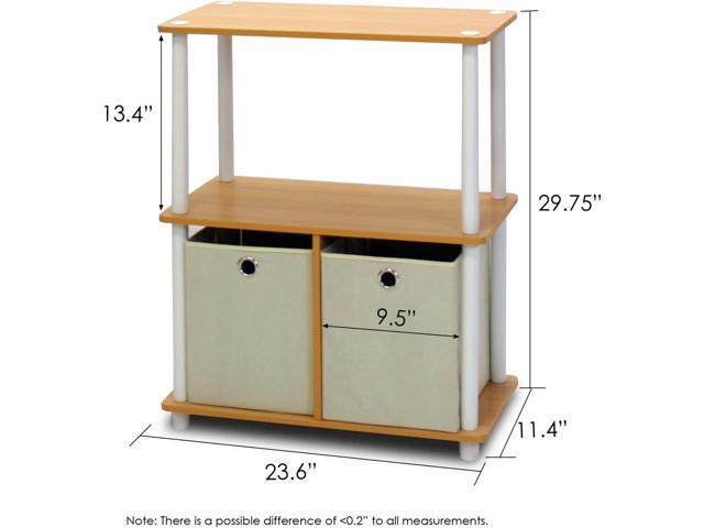 Furinno Go Green 3-Tier 2-Bin Multi-Purpose Storage Shelf (Set of 2), Beech