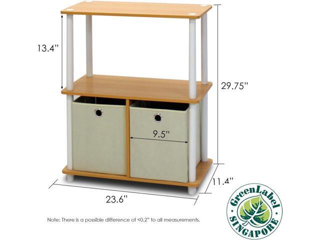 Furinno Go Green 3-Tier 2-Bin Multi-Purpose Storage Shelf (Set of 2), Beech