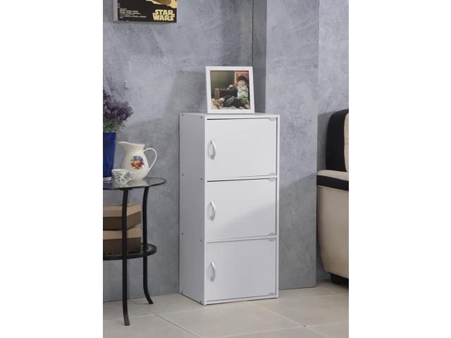Hodedah Heavy Duty Engineered Wooden 3 Door Enclosed Multipurpose Storage Cabinet with Included Hardware for Easy Assembly, White