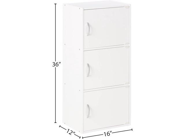 Hodedah Heavy Duty Engineered Wooden 3 Door Enclosed Multipurpose Storage Cabinet with Included Hardware for Easy Assembly, White