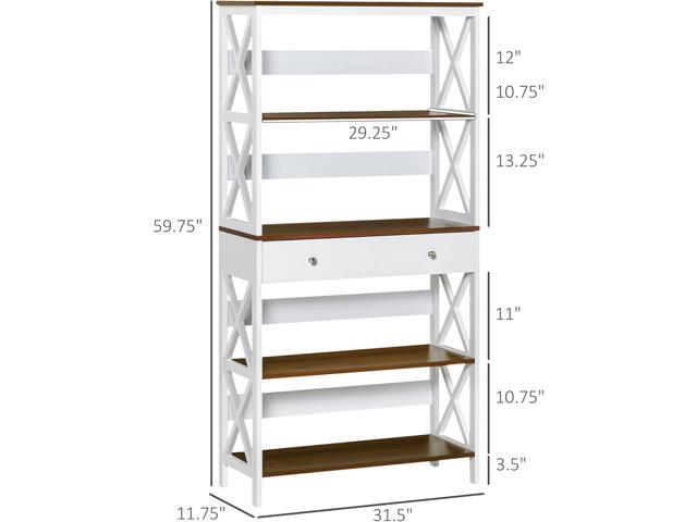 HOMCOM 4-Tier Shelving Bookcase Storage Cupboard with Pull Out Drawer, and Wooden Frame with X Bar Stability, White