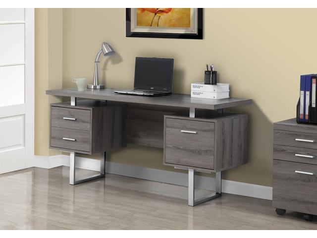 Monarch Specialties Dark Taupe Reclaimed-Look/Silver Metal Office Desk, 60-Inch