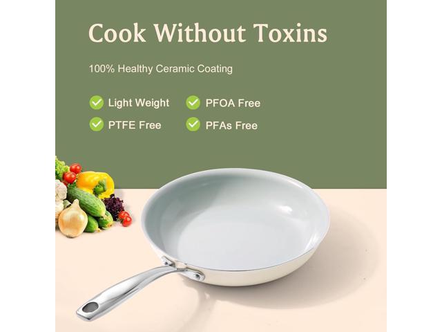 Cookware Ceramic Nonstick Frying Pans: 3Pieces Non Stick Skillet 8 9.5 11 Inches - Healthy Egg Fry Pans - Free of PTFE,PFOA,PFAS