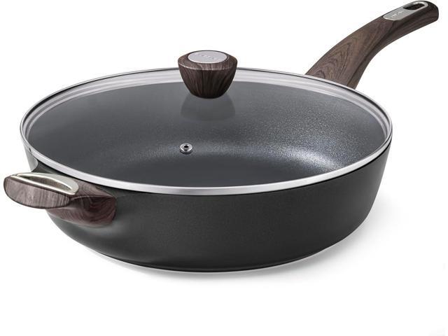 SENSARTE Nonstick Frying Pan Skillet with Lid, 12 Inch Large Deep Frying Pan, 5 Qt Non Stick Saute Pan with Cover, Induction Pan, Healthy Non Toxic.