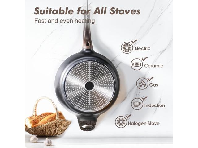 SENSARTE Nonstick Frying Pan Skillet with Lid, 12 Inch Large Deep Frying Pan, 5 Qt Non Stick Saute Pan with Cover, Induction Pan, Healthy Non Toxic...