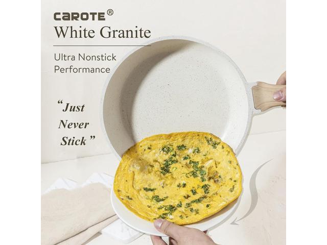 CAROTE White Nonstick Frying Pan Skillet,10' Non Stick Granite Fry Pan with Glass Lid, Egg Pan Omelet Pans, Stone Cookware Chef's Pan, PFOA Free...