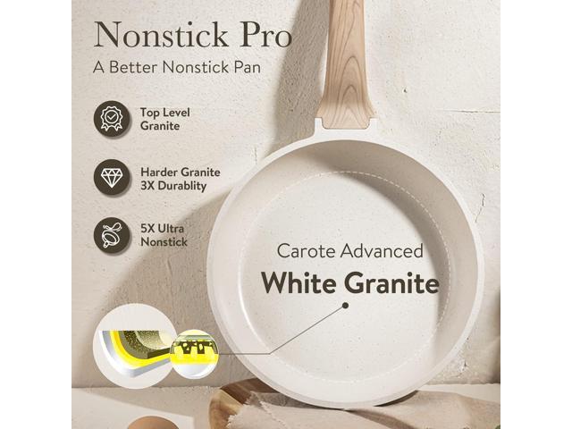 CAROTE White Nonstick Frying Pan Skillet,10' Non Stick Granite Fry Pan with Glass Lid, Egg Pan Omelet Pans, Stone Cookware Chef's Pan, PFOA Free...