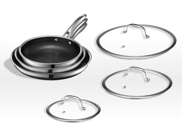 HexClad Hybrid Nonstick 6-Piece Fry Pan Set, 8, 10 and 12-Inch Frying Pans with Tempered Glass Lids, Stay-Cool Handles, Dishwasher and Oven Safe,...