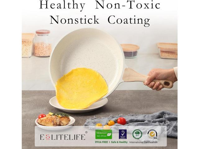 ESLITE LIFE Nonstick Ceramic Frying Pans Skillets Set with Lids, Non-Toxic Egg Omelette Kitchen Cooking Pans Compatible with All Stovetops (Gas,...