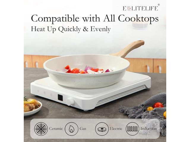 ESLITE LIFE Nonstick Ceramic Frying Pans Skillets Set with Lids, Non-Toxic Egg Omelette Kitchen Cooking Pans Compatible with All Stovetops (Gas,...