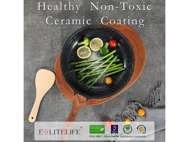 ESLITE LIFE Nonstick Ceramic Frying Pans Skillets Set with Lids, Non-Toxic Egg Omelette Kitchen Cooking Pans Compatible with All Stovetops (Gas,...