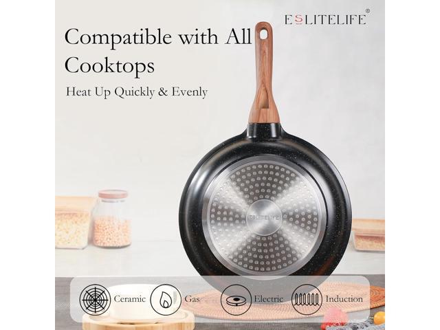 ESLITE LIFE Nonstick Ceramic Frying Pans Skillets Set with Lids, Non-Toxic Egg Omelette Kitchen Cooking Pans Compatible with All Stovetops (Gas,...
