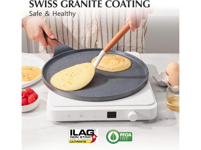 SENSARTE Nonstick Crepe Pan, Swiss Granite Coating Dosa Pan Pancake Flat Skillet Tawa Griddle 12-Inch with Stay-Cool Handle, Induction Compatible,...