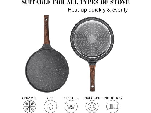SENSARTE Nonstick Crepe Pan, Swiss Granite Coating Dosa Pan Pancake Flat Skillet Tawa Griddle 12-Inch with Stay-Cool Handle, Induction Compatible,...