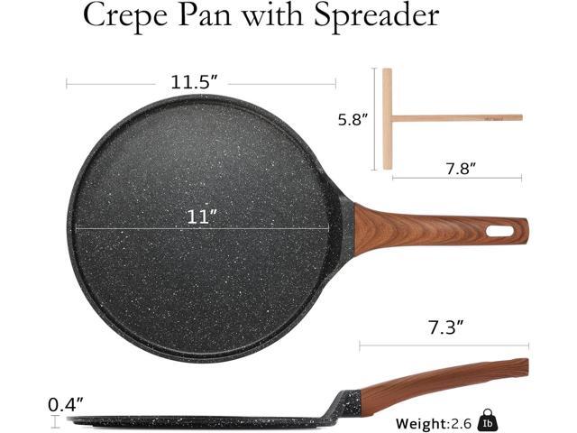 ESLITE LIFE 11 Inch Crepe Pan with Spreader, Nonstick Ceramic Flat Skillet Dosa Tawa Comales Para Tortillas Pancake Pan, PTFE & PFOA Free, Black