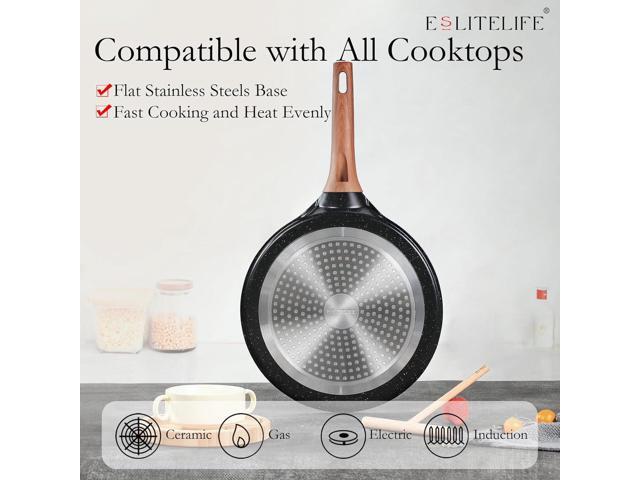 ESLITE LIFE 11 Inch Crepe Pan with Spreader, Nonstick Ceramic Flat Skillet Dosa Tawa Comales Para Tortillas Pancake Pan, PTFE & PFOA Free, Black