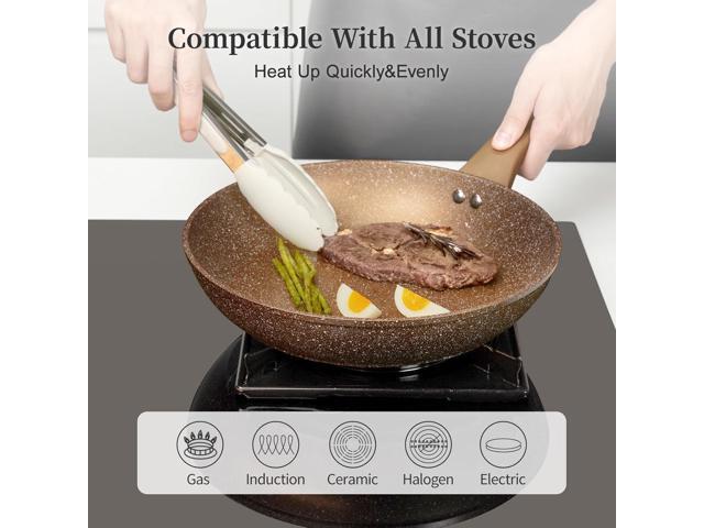 Frying Pan Set with Lids - Nonstick Frying Pan Set 3 Pcs, Non Stick Granite Cookware Set, Induction Skillet Set Egg Omelette Frying Pan W/Lid,...