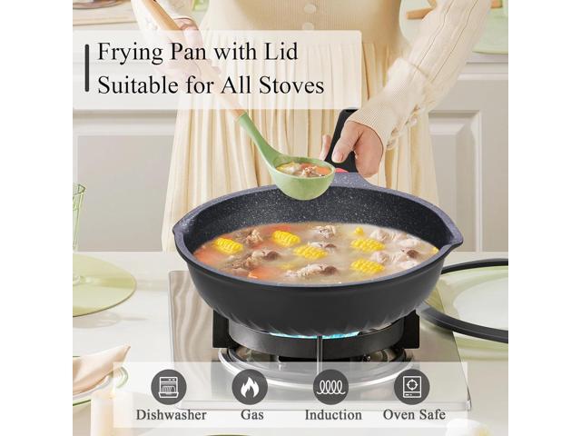 Vinchef New Handle Update 11In/5Qt Aluminum Nonstick Deep Frying Pan with Lid and Heat Indicator, Anti Scratch and Anti Stain Deep Saute Pan,...