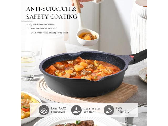 Vinchef New Handle Update 11In/5Qt Aluminum Nonstick Deep Frying Pan with Lid and Heat Indicator, Anti Scratch and Anti Stain Deep Saute Pan,...