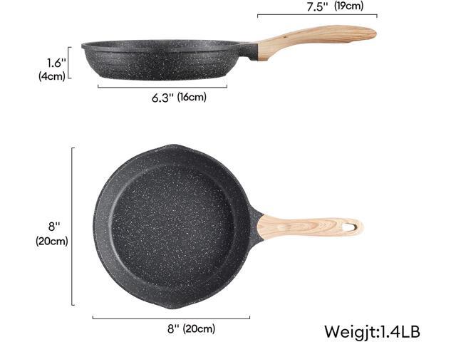 JEETEE 8 Inch Nonstick Frying Pan, Stone Coating Cookware, Nonstick Omelette Pan with Heat-Resistant Handle, Induction Skillet for Eggs (Grey)