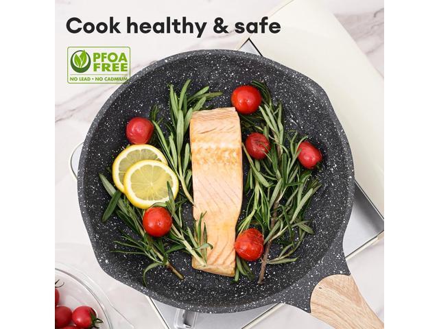 JEETEE 8 Inch Nonstick Frying Pan, Stone Coating Cookware, Nonstick Omelette Pan with Heat-Resistant Handle, Induction Skillet for Eggs (Grey)