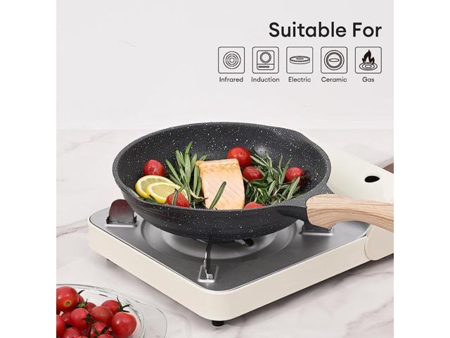 JEETEE Nonstick Frying Pans Set, Skillets Set 2 Pcs, 8' 10' Granite Non-Stick Frying pan, Nonstick Omelette Skillet with Soft Touch Handle, Grey