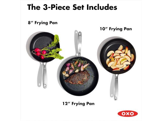 OXO Enhanced, 8' 10' and 12' 3 Piece Frying Pan Skillet Set, Healthy Ceramic Nonstick, PFAS-Free, Stainless Steel Handle, Dishwasher Safe, Oven...