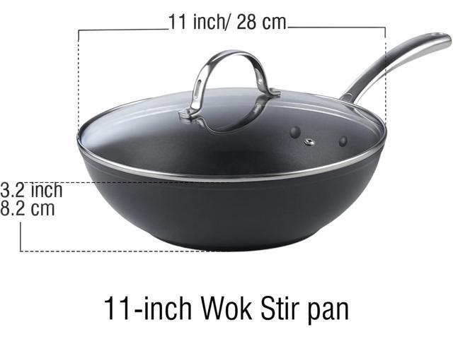 Cooks Standard Nonstick Stir-Fry Wok Pan 11-Inch, Hard Anodized Deep Frying Pan with Glass Lid, Flat Bottom, Black