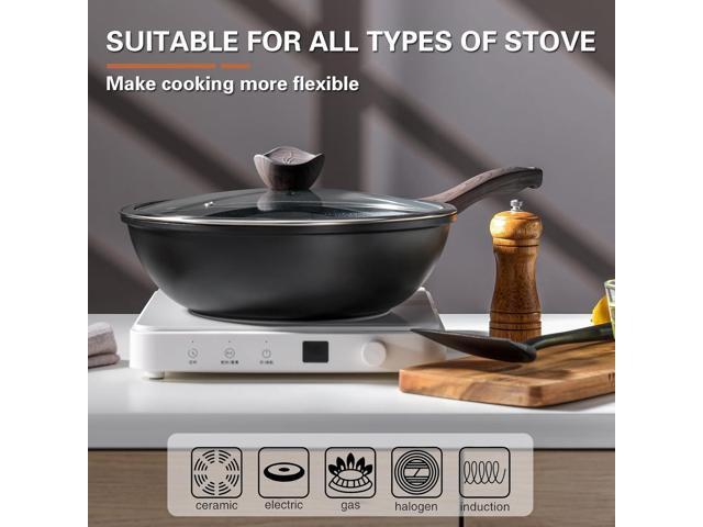 Nonstick Wok with Lid, 12 Inch Woks & Stir-fry Pans, Granite Stone Coating for Cooking, Induction Cookware, Compatible with All Stovetops, PFOA Free