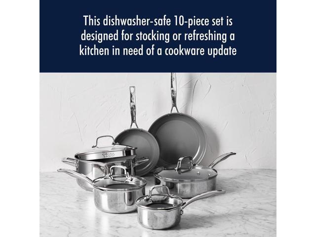 HENCKELS Clad H3 10-pc Induction Ceramic Nonstick Pot and Pan Set, Stainless Steel, Durable and Easy to clean
