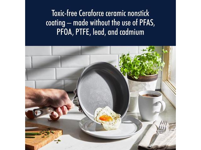 HENCKELS Clad H3 10-pc Induction Ceramic Nonstick Pot and Pan Set, Stainless Steel, Durable and Easy to clean