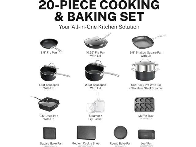 GRANITESTONE 20 Pc Pots and Pans Set Non Stick Cookware Set, Kitchen Cookware Sets with Deep Frying Pan Set, Bakeware and More for Cooking, Non...