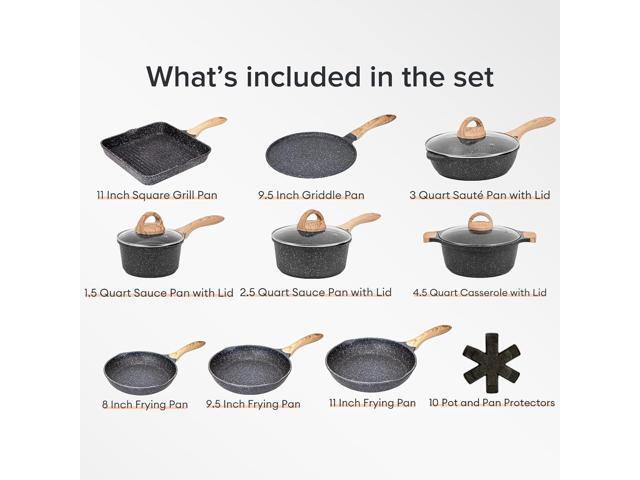 JEETEE Pots and Pans Set Non Stick 23pcs, Healthy Kitchen Cookware Sets, Induction Cooking Set W/Gray Frying Pans, Saucepans, Sauté & Griddle &...