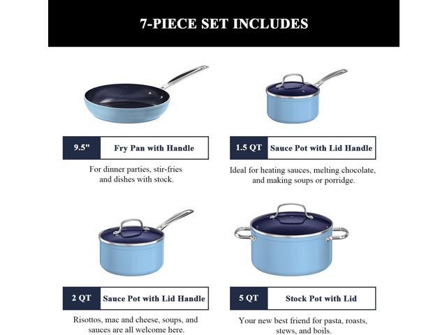 Nuwave 7pc Cookware Set Healthy Duralon Blue Ceramic Nonstick Coated, Diamond Infused Scratch-Resistant, PFAS Free, Oven Safe, Induction Ready &...