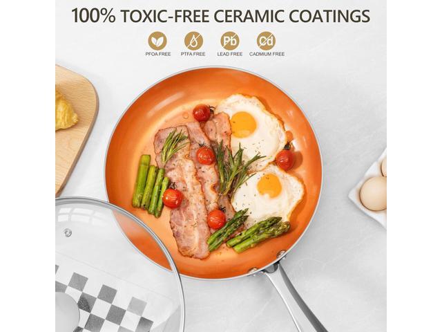 MICHELANGELO Frying Pan with Lid, Nonstick 8 Inch Frying Pan with Ceramic Titanium Coating, Copper Frying Pan with Lid, Small Frying Pan 8 Inch,...