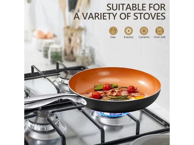 MICHELANGELO Frying Pan with Lid, Nonstick 8 Inch Frying Pan with Ceramic Titanium Coating, Copper Frying Pan with Lid, Small Frying Pan 8 Inch,...